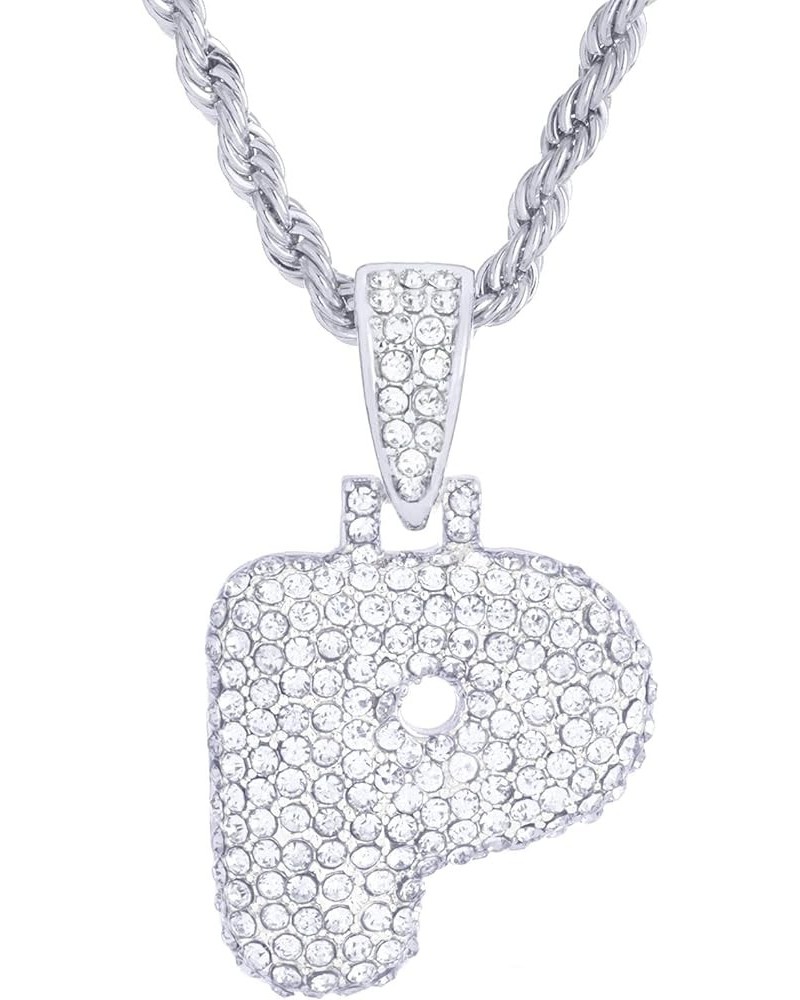 A - Z Initial Bubble Letter Silver Plated Iced CZ Pendant With 20" Rope Chain Necklace P $7.55 Necklaces