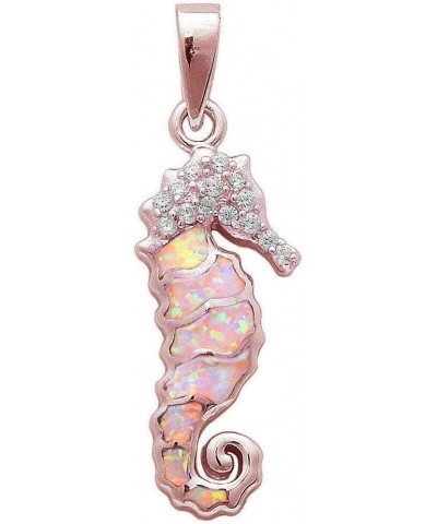 Sterling Silver Rose Gold Plated Lab Created White Opal & Cubic Zirconia Seahorse Pendant Rose gold Plated Pink Opal $14.21 P...