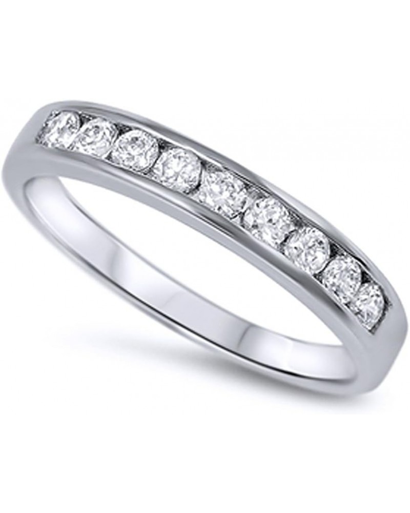 Sterling Silver Round CZ Channel Set Half Eternity Ring Band Anniversary Ring 4MM (Size 3 to 12) $12.68 Rings