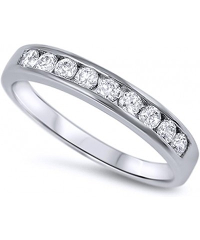 Sterling Silver Round CZ Channel Set Half Eternity Ring Band Anniversary Ring 4MM (Size 3 to 12) $12.68 Rings