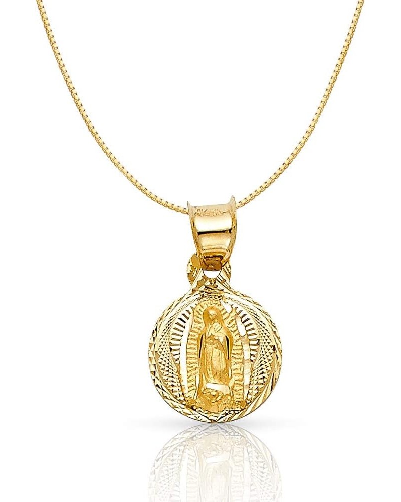 14K Yellow Gold Diamond Cut Our Lady of Guadalupe Stamp Religious Charm Pendant with 0.5mm Box Chain Necklace 20.0 Inches $76...