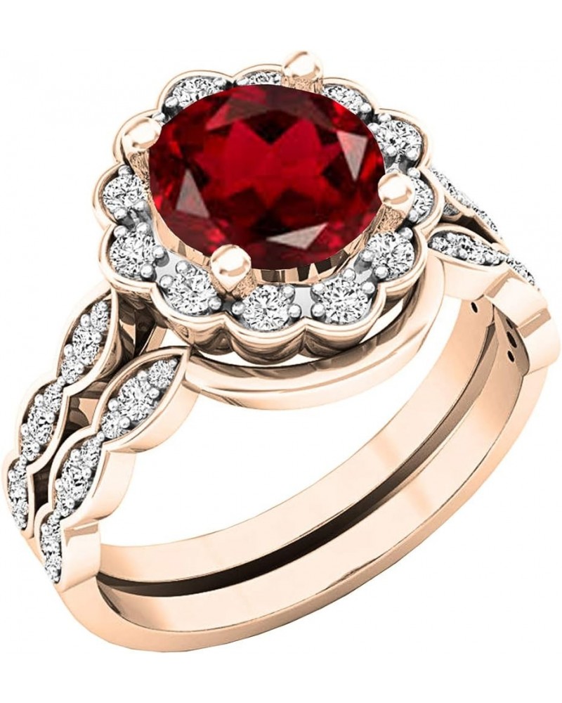 14K 7.5 MM Round Gemstone & Round White Diamond Ladies Engagement Ring Set, Rose Gold Garnet $218.42 Sets