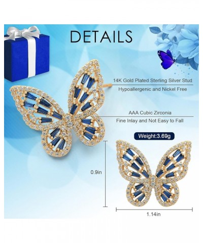 Rhinestone Butterfly Earrings for Women Bow Earrings Gold Crystal CZ Earrings Cubic Zirconia Sterling Silver Stud Earrings Hy...