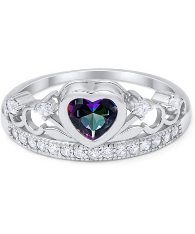 Heart Crown Ring Half Eternity Simulated Cubic Zirconia 925 Sterling Silver Choose Color Simulated Rainbow Topaz $10.25 Rings