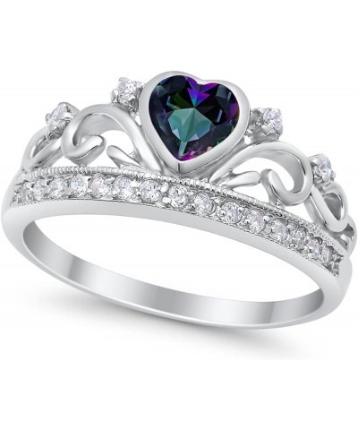 Heart Crown Ring Half Eternity Simulated Cubic Zirconia 925 Sterling Silver Choose Color Simulated Rainbow Topaz $10.25 Rings