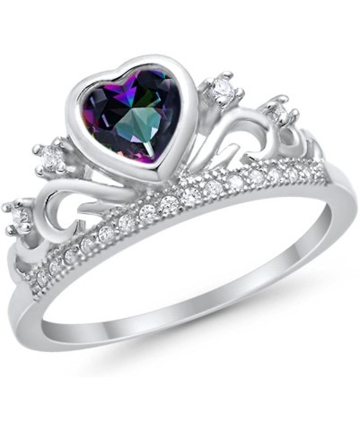 Heart Crown Ring Half Eternity Simulated Cubic Zirconia 925 Sterling Silver Choose Color Simulated Rainbow Topaz $10.25 Rings