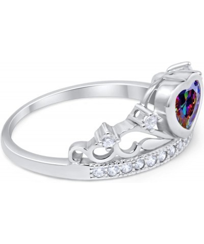 Heart Crown Ring Half Eternity Simulated Cubic Zirconia 925 Sterling Silver Choose Color Simulated Rainbow Topaz $10.25 Rings