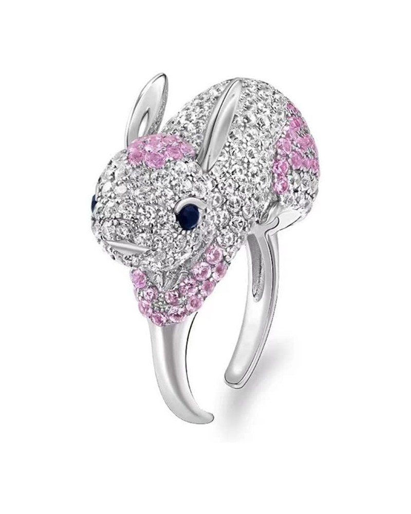 Cute Rabbit Bunny Adjustable Ring Cubic Zirconia Easter Animal Statement Open Extendable Rings Lovely Pet Crystal Knuckle Mid...