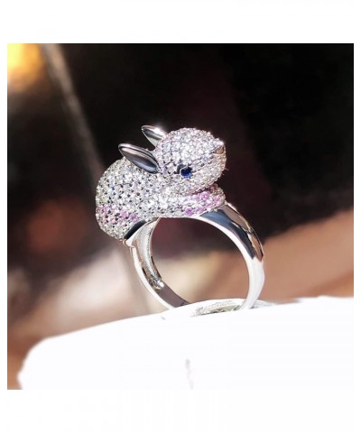 Cute Rabbit Bunny Adjustable Ring Cubic Zirconia Easter Animal Statement Open Extendable Rings Lovely Pet Crystal Knuckle Mid...