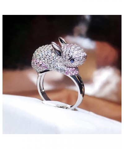 Cute Rabbit Bunny Adjustable Ring Cubic Zirconia Easter Animal Statement Open Extendable Rings Lovely Pet Crystal Knuckle Mid...