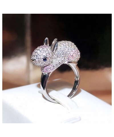 Cute Rabbit Bunny Adjustable Ring Cubic Zirconia Easter Animal Statement Open Extendable Rings Lovely Pet Crystal Knuckle Mid...