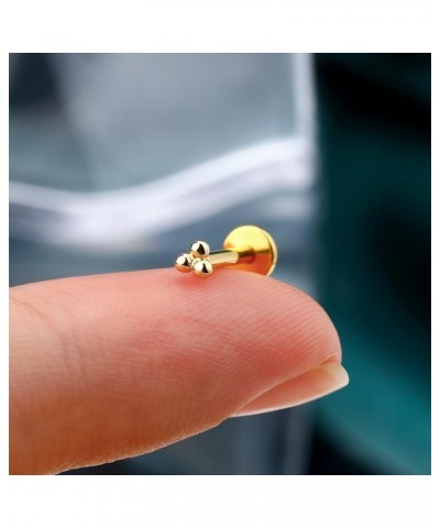 14K Gold Triple Ball Threadless Tragus Earrings 16g Push in Tragus Gold 14k Flat Back Gold Tragus Piercing Jewelry 14K Gold F...