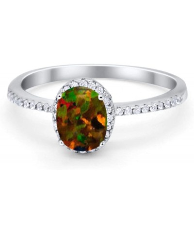 Halo Fashion Ring Simulated Oval Blue Sapphire Round CZ Accent 925 Sterling Silver Choose Color Lab Created Black Opal $11.34...