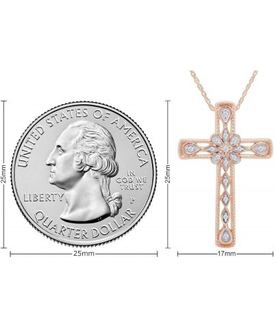 1/20 Carat Round Cut White Natural Diamond Accent Vintage Style Flower Cross Pendant Necklace For Women In 14k Gold Over Ster...