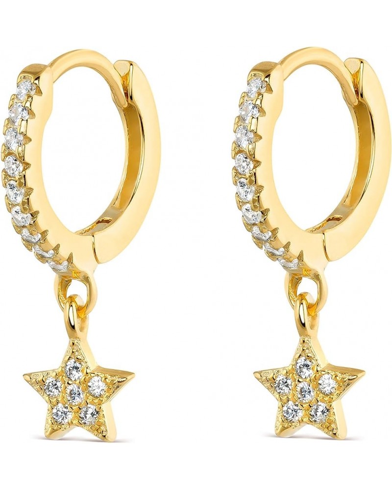 Gold Cuff Earrings Huggie Earrings for Women 14k Gold Plated Small Huggie Hoop Earrings cz star $10.25 Earrings