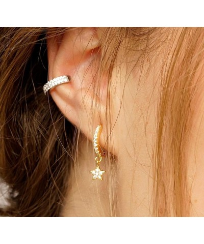 Gold Cuff Earrings Huggie Earrings for Women 14k Gold Plated Small Huggie Hoop Earrings cz star $10.25 Earrings