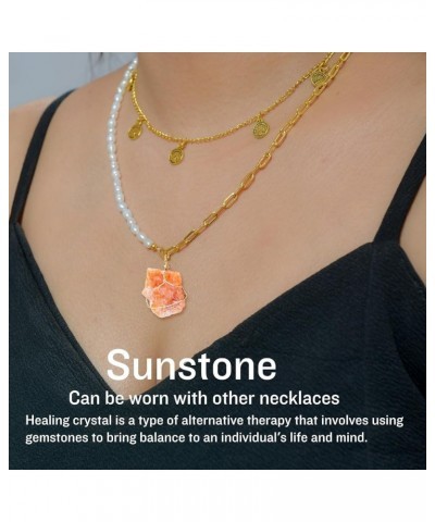 1pcs Natural Crystal Raw Stone pendant Handmade Wrapped Healing Crystal Gemstone Necklace for Woman Men Gift Sunstone $6.62 N...