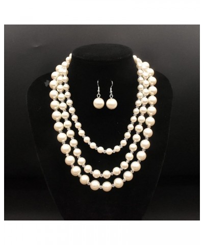 Pearl Necklace for Women Crystal Rhinestone Pearl Choker Necklace and Earrings Set for Bridal Party Wedding Jewelry white - 3...