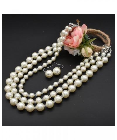 Pearl Necklace for Women Crystal Rhinestone Pearl Choker Necklace and Earrings Set for Bridal Party Wedding Jewelry white - 3...