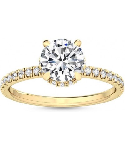 1-5 Carat (ctw) Yellow Gold Radiant Cut LAB GROWN Diamond Side Stone Engagement Ring [ Color E-F, Clarity VS2-SI1 ] 6.5 Round...