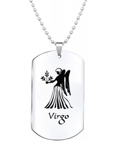 12 Constellation Necklace Stainless Steel Zodiac Horoscope Dog Tags Pendant Necklace for Women Men Personalized Jewelry Virgo...