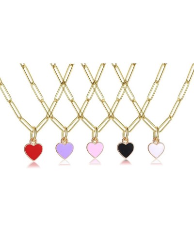 Multicolor Enamel Heart Pendant Paperclip Chain Necklace 14K Gold Plated Drop Oil Peach Lover Heart Stainless Steel Paperclip...