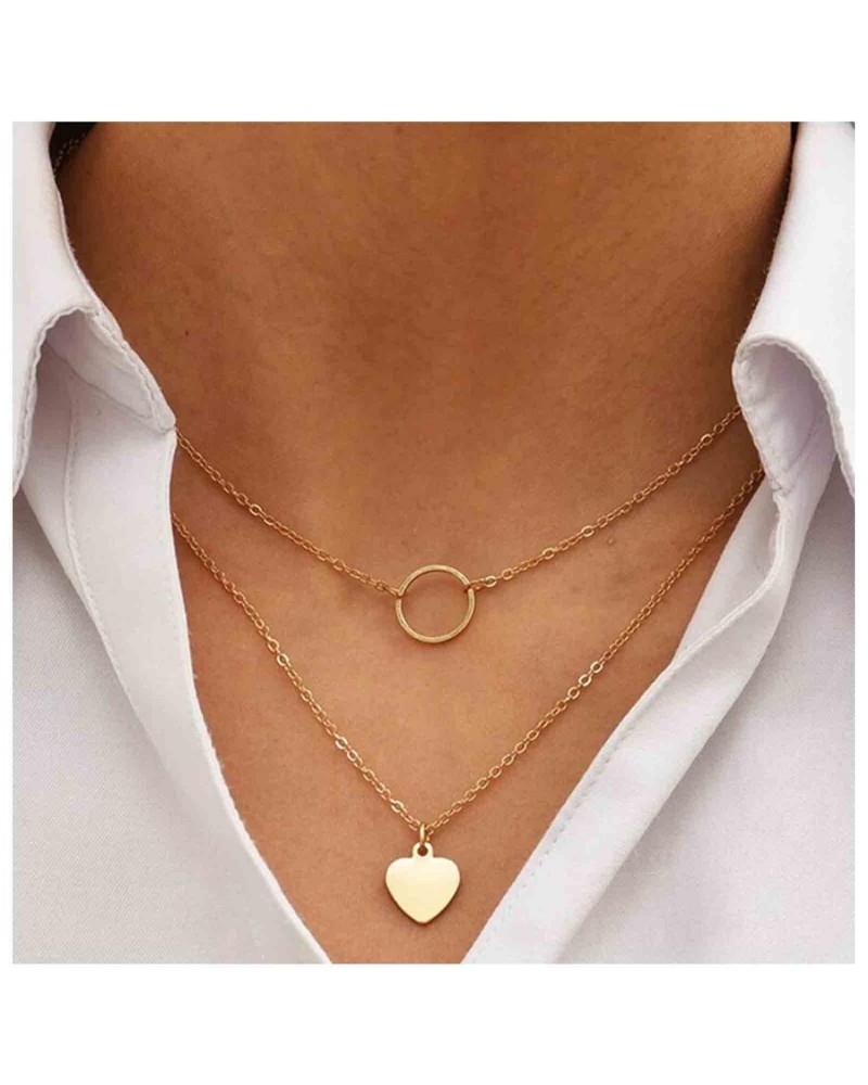 Vintage Layered Circle Choker Necklace Love Heart Pendant Necklace Gold Eternity Love Necklace Double Chain Necklace Jewelry ...