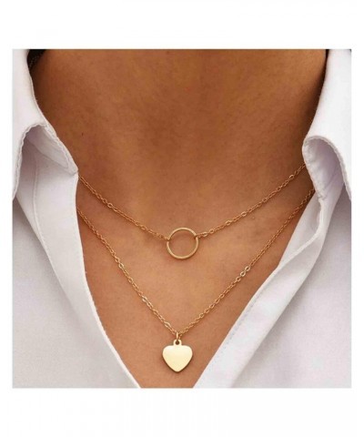 Vintage Layered Circle Choker Necklace Love Heart Pendant Necklace Gold Eternity Love Necklace Double Chain Necklace Jewelry ...