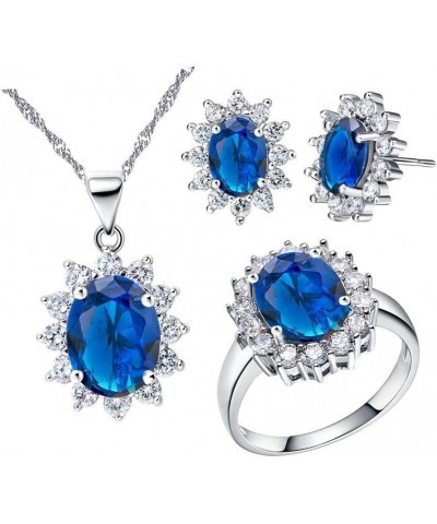 Women Jewelry Necklace Earrings and Ring Set with Cubic Zirconia Crystals T466 Blue $10.72 Jewelry Sets