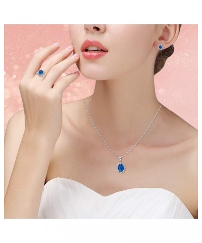 Women Jewelry Necklace Earrings and Ring Set with Cubic Zirconia Crystals T466 Blue $10.72 Jewelry Sets