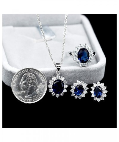 Women Jewelry Necklace Earrings and Ring Set with Cubic Zirconia Crystals T466 Blue $10.72 Jewelry Sets