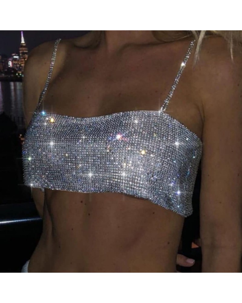 Rhinestone Crop Top Sparkly Body Chain Silver Bra Chain Backless Chest Chains Rave Party Body Jewelry Accessories for Women $...