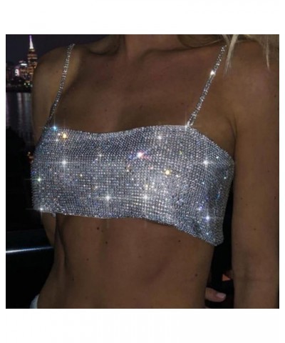 Rhinestone Crop Top Sparkly Body Chain Silver Bra Chain Backless Chest Chains Rave Party Body Jewelry Accessories for Women $...