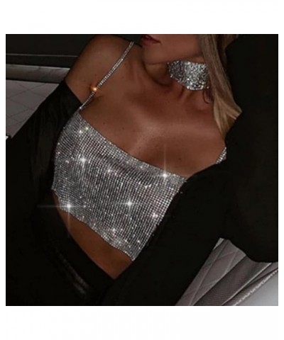 Rhinestone Crop Top Sparkly Body Chain Silver Bra Chain Backless Chest Chains Rave Party Body Jewelry Accessories for Women $...