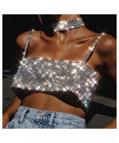 Rhinestone Crop Top Sparkly Body Chain Silver Bra Chain Backless Chest Chains Rave Party Body Jewelry Accessories for Women $...