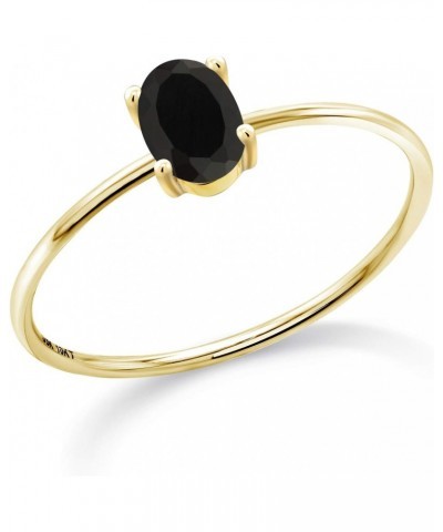 10K Yellow Gold Oval Black Onyx Engagement Ring For Women | 0.40 Cttw | Gemstone Birthstone | Available in size 5, 6, 7, 8, 9...