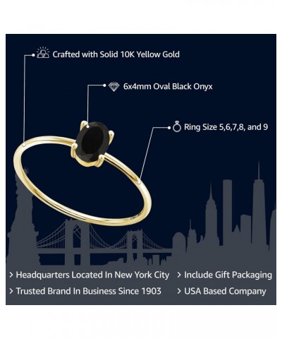 10K Yellow Gold Oval Black Onyx Engagement Ring For Women | 0.40 Cttw | Gemstone Birthstone | Available in size 5, 6, 7, 8, 9...