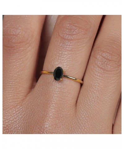 10K Yellow Gold Oval Black Onyx Engagement Ring For Women | 0.40 Cttw | Gemstone Birthstone | Available in size 5, 6, 7, 8, 9...