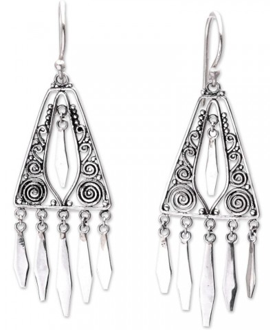 Handmade 925 Sterling Silver Chandelier Earrings Triangular from Bali Dangle Filigree Statement Indonesia [2.3 in H x 0.7 in ...