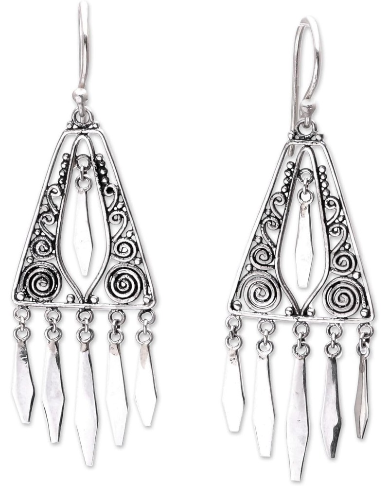 Handmade 925 Sterling Silver Chandelier Earrings Triangular from Bali Dangle Filigree Statement Indonesia [2.3 in H x 0.7 in ...