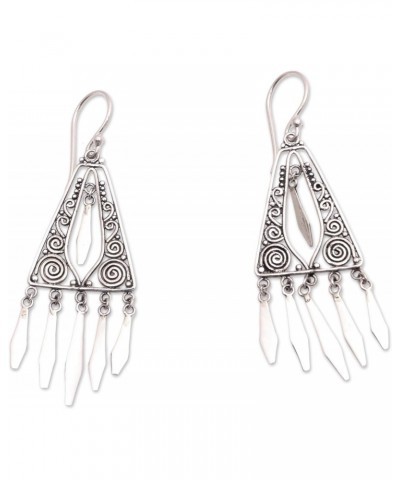 Handmade 925 Sterling Silver Chandelier Earrings Triangular from Bali Dangle Filigree Statement Indonesia [2.3 in H x 0.7 in ...