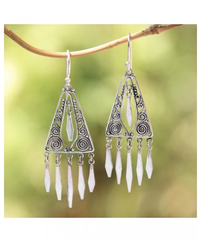 Handmade 925 Sterling Silver Chandelier Earrings Triangular from Bali Dangle Filigree Statement Indonesia [2.3 in H x 0.7 in ...