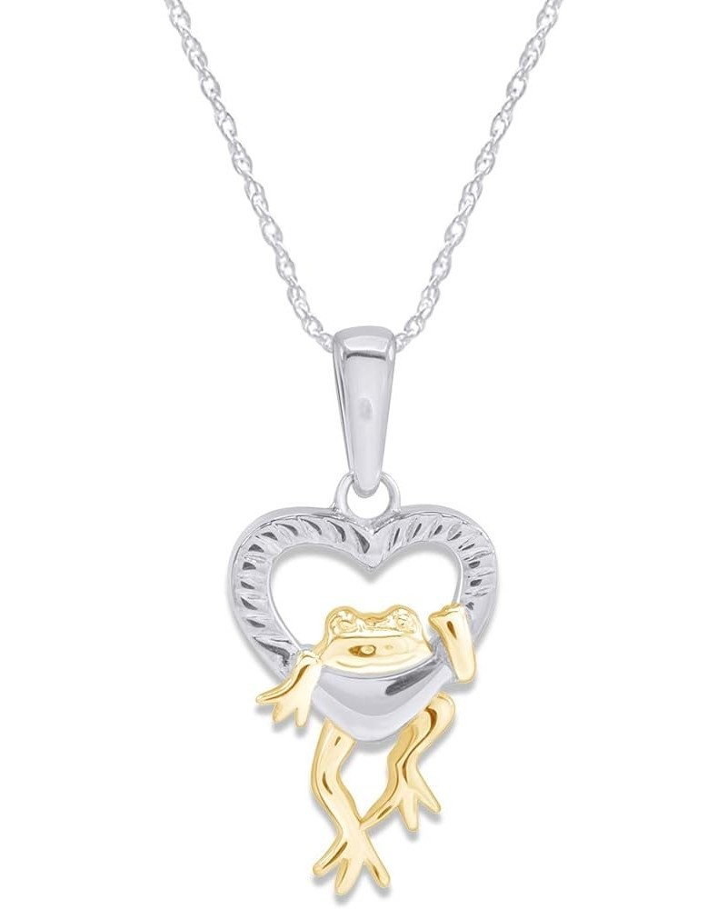 Frog in Heart Two Tone Pendant Necklace in 14k Gold Over Sterling Silver white-gold-plated-silver $57.81 Necklaces