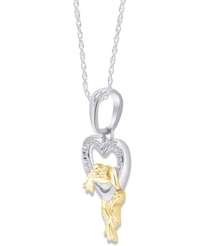 Frog in Heart Two Tone Pendant Necklace in 14k Gold Over Sterling Silver white-gold-plated-silver $57.81 Necklaces