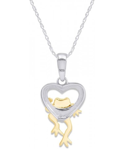 Frog in Heart Two Tone Pendant Necklace in 14k Gold Over Sterling Silver white-gold-plated-silver $57.81 Necklaces