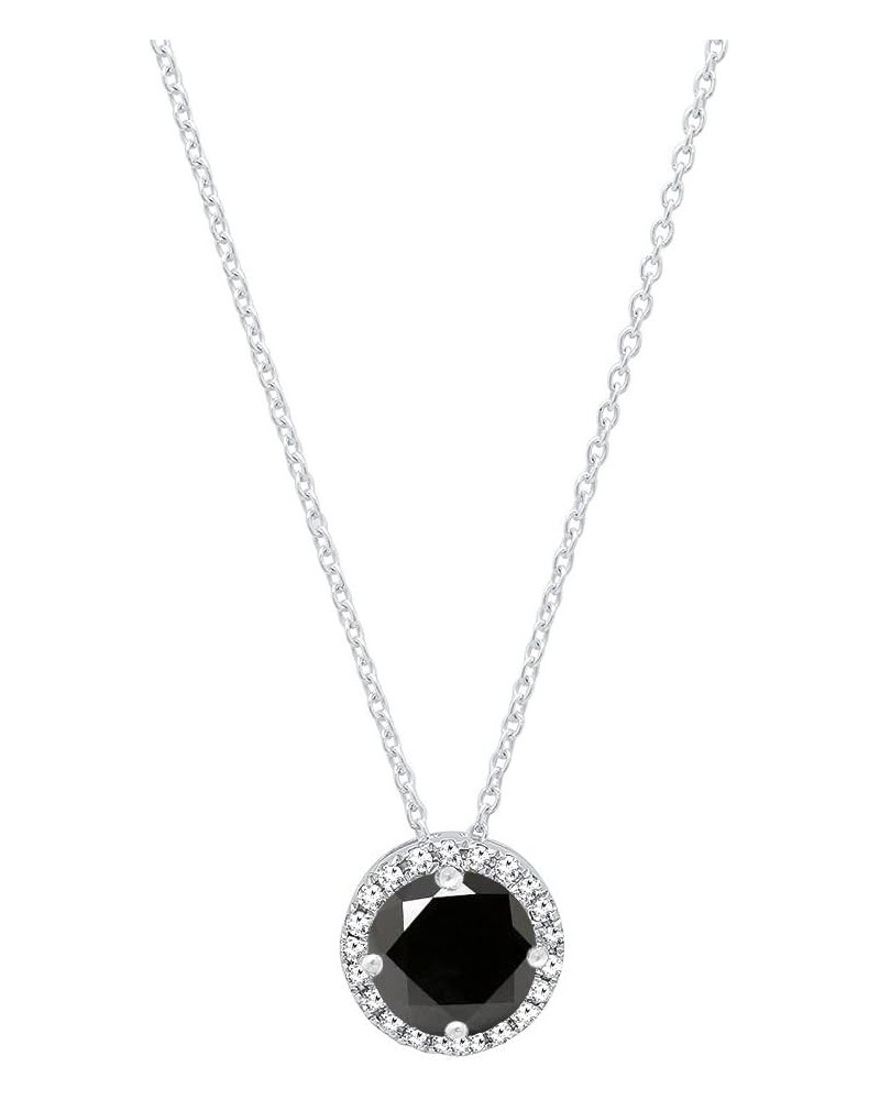 14K 5 MM Round Gemstone & Diamond Ladies Halo Pendant (Silver Chain Included), White Gold Black Diamond $111.39 Necklaces