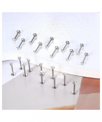 Helicopchain 20Pcs 16G Hypoallergenic Stainless Steel Lip Studs Labret Piercing With 3mm CZ Cartilage Tragus Helix Monroe Pie...