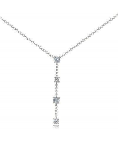 925 Sterling Silver Cubic Zirconia Round Long Dainty Drop Chain Y-Necklace for Women Teen Girls, 16 Inch + Ext Silver $25.19 ...