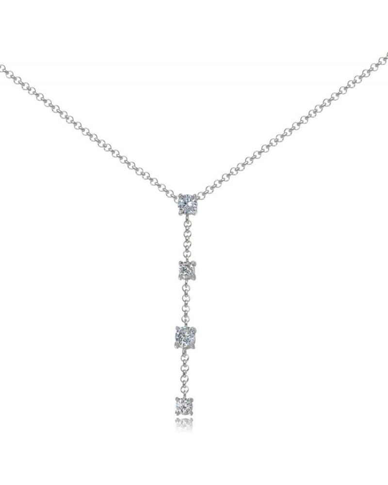 925 Sterling Silver Cubic Zirconia Round Long Dainty Drop Chain Y-Necklace for Women Teen Girls, 16 Inch + Ext Silver $25.19 ...