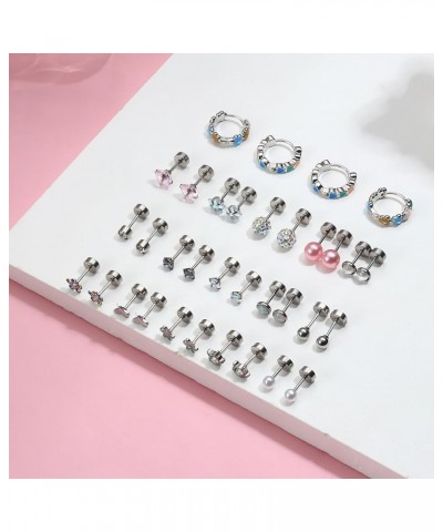 17 Pairs Hypoallergenic Screw Back Earrings for Women Girls Surgical Steel Heart CZ Flower Butterfly Screwback Stud Earring C...